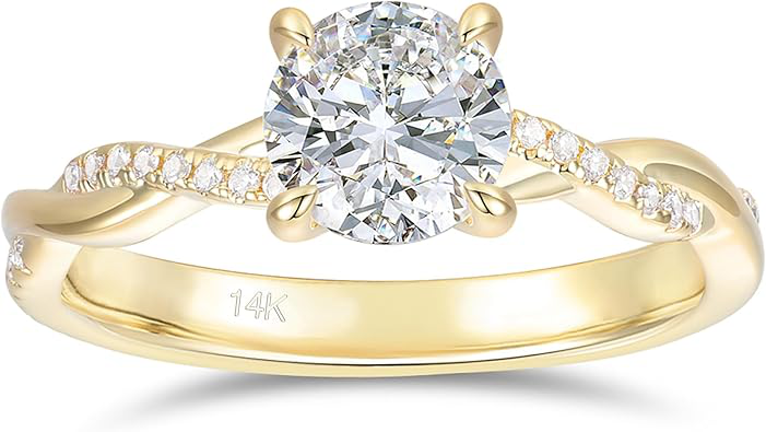 14K White Gold Twisted Ring 14K Gold Moissanite Ring 1CT Round Cut Engagement Ring Solitaire Moissanite Engagement Ring for Women