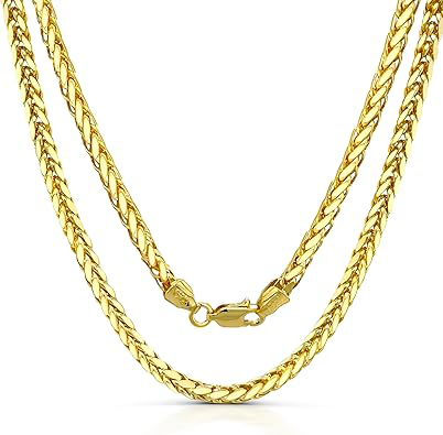 JEWELHEART 14K Real Gold Chain For Men - 2.8mm 3.2mm 3.8mm Thick Diamond Cut Foxtail Link Spiga Wheat Chain Necklace - Yellow Gold Pendant Necklace For Women with Lobster Clasp 16" 18" 20" 22" 24"