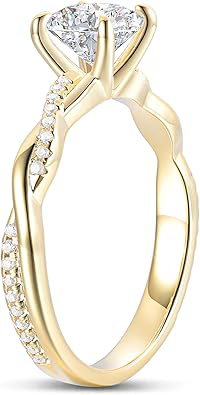 14K White Gold Twisted Ring 14K Gold Moissanite Ring 1CT Round Cut Engagement Ring Solitaire Moissanite Engagement Ring for Women - Image 2
