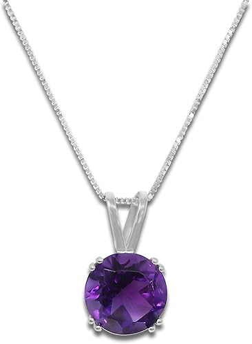 14K Gold Genuine Amethyst 8mm Round Pendant Necklace - Image 2