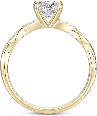 14K White Gold Twisted Ring 14K Gold Moissanite Ring 1CT Round Cut Engagement Ring Solitaire Moissanite Engagement Ring for Women - Image 3