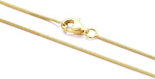 18K Yellow Gold 0.7mm, 1mm Round Snake Chain Herringbone Chain Necklace for Women, Gold Round Snake Bone Chain Necklace, Durable Strong Solid 18K Gold Chain, 14inch-36inch - Image 2
