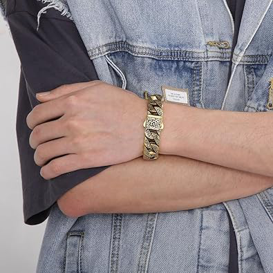 18k Gold Bracelet Cuban Chain 18k Gold Hip-Hop Miami Pure Cuban Chain Retro Men'S Bracelet Men'S And Women'S Gift - Image 3