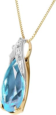 Galaxy Gold GG Genuine 14k Solid Gold Necklace with 6 Carat (CTW) Natural Blue Topaz Pendant