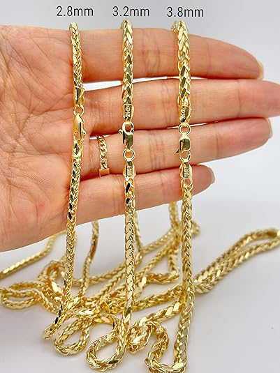 JEWELHEART 14K Real Gold Chain For Men - 2.8mm 3.2mm 3.8mm Thick Diamond Cut Foxtail Link Spiga Wheat Chain Necklace - Yellow Gold Pendant Necklace For Women with Lobster Clasp 16" 18" 20" 22" 24" - Image 2