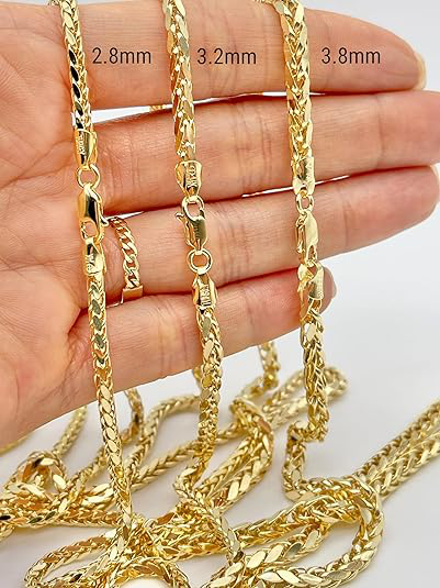 JEWELHEART 14K Real Gold Chain For Men - 2.8mm 3.2mm 3.8mm Thick Diamond Cut Foxtail Link Spiga Wheat Chain Necklace - Yellow Gold Pendant Necklace For Women with Lobster Clasp 16" 18" 20" 22" 24" - Image 3