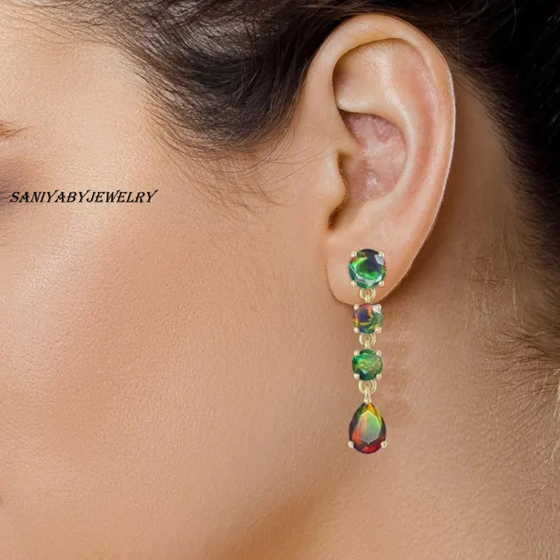 AAA Natural Ethiopian black Opal Earrings for women, Fire Opal Earrings, Dangle Earring, Gold Earring, Minimalist Earrings, Wedding Earrings - Image 2