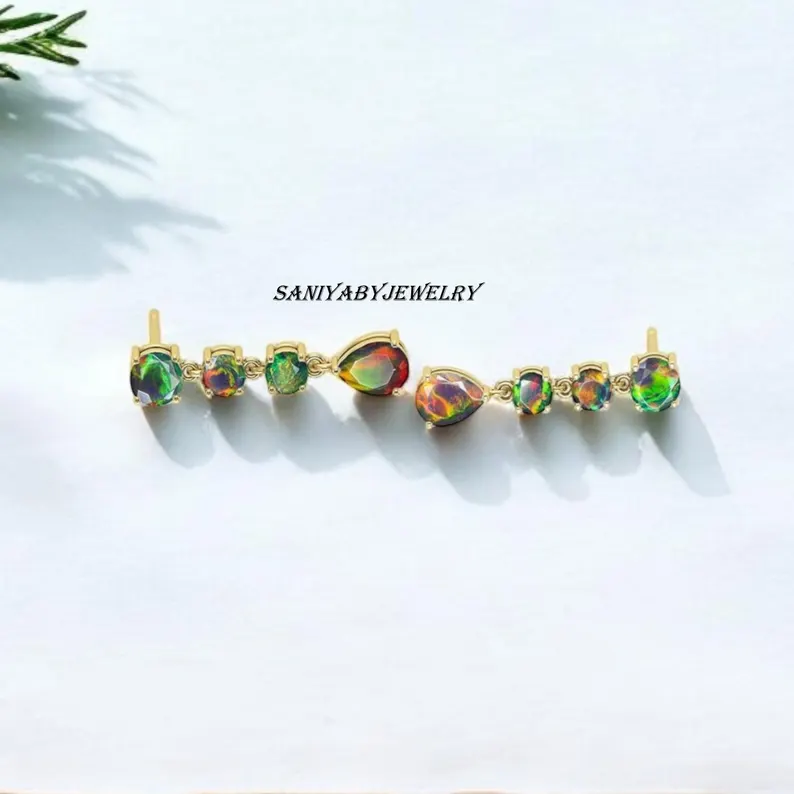 AAA Natural Ethiopian black Opal Earrings for women, Fire Opal Earrings, Dangle Earring, Gold Earring, Minimalist Earrings, Wedding Earrings - Image 3
