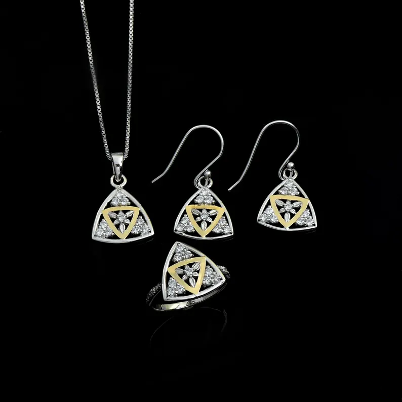 Solid 925 Sterling Silver & 9k Gold Accent Jewelry Sets For Women And Girl Handmade Fine Gift Indian Wholesale Silver Jewelry Manufacturer - Image 2