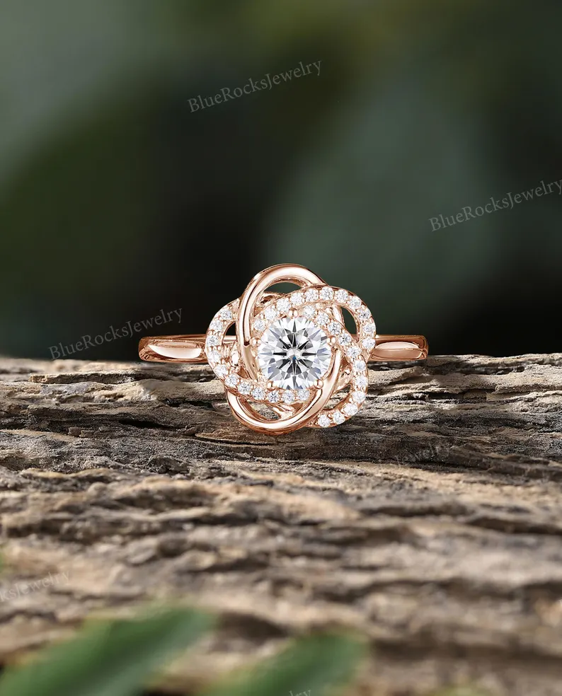 Unique Infinity Knot Moissanite Jewelry Set,Wedding Pendant Ring Stud Earrings Set,White Gold Bridal Wedding Jewelry,Custom Anniversary Gift - Image 3