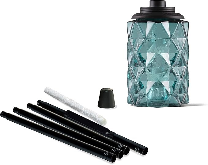 TIKI 2-Pack Topaz Blue Glass TIKI Torches – 65" Outdoor Decorative Torches for Patio, Backyard & Garden – Easy Install, Weather-Resistant with Long-Lasting Wick & Snuffer - Image 2