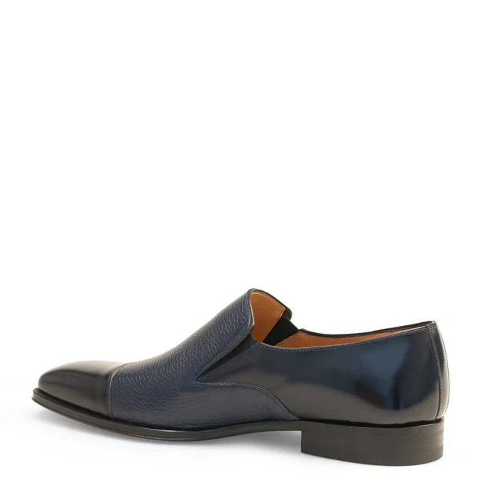 Mezlan 18984 Milani Men's Designer Shoes Blue Deer-Skin / Calf-Skin Leather Dress Slip-On Loafers (MZ3370) - Image 3
