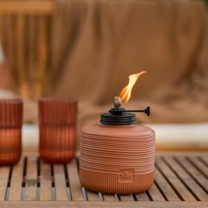 TIKI Amber Horizon Glass Table Torches 2-Pack, 6.5" – Orange Outdoor Tiki Tabletop Torches for Patio & Backyard | Adjustable Flame Height | Weather-Resistant | Includes Long-Lasting Wick & Snuffer
