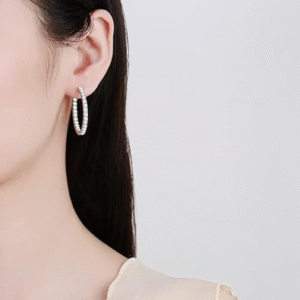VVS1 D Color 2.88 Carat Total Weight Diamond Hoop Earrings - 14K White Gold Inside Out Design for Luxurious Elegance
