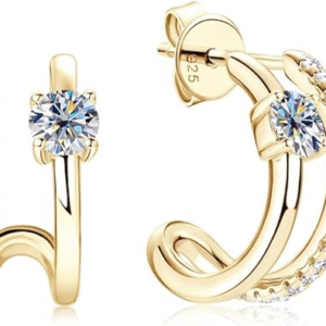 Small Diamond Stud Earrings for Women in 14K Solid Gold over S925 Sterling Silver,VVS1 Clarity,Half-Moon Shaped, A Delicated Gift
