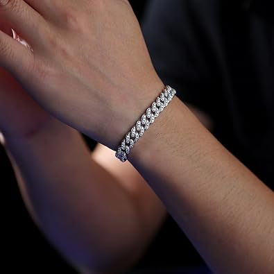 18K Gold Overlay S925 Silver Unisex Cuban Link Bracelet with Very Good Cut 3.1 Carat Diamond - Radiant Diamond Bracelet - Image 2