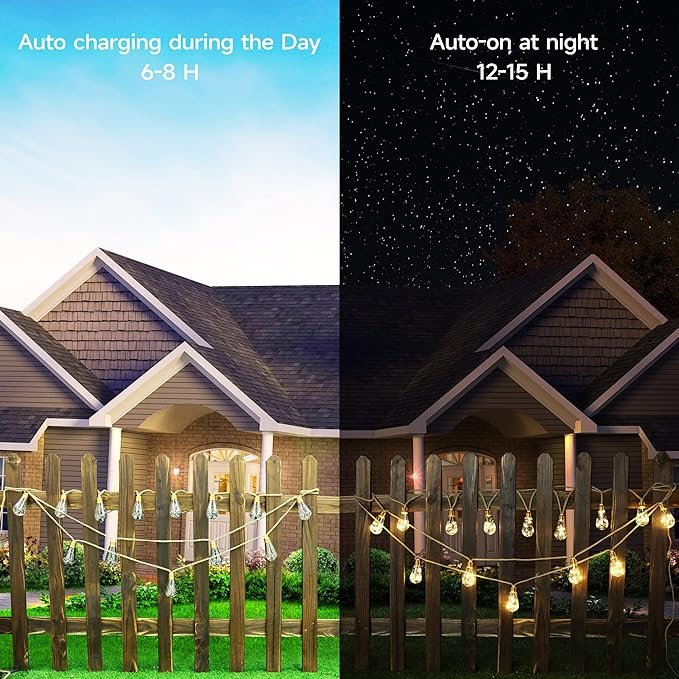 Solar Outdoor String Lights, 20Ft Vintage Rope Hemp Solar Patio Lights, Waterproof Warm White Solar Powered String Lights With 8 Modes 16 Shatterproof Bulbs for Garden Fence Stairs Balcony Café Bistro - Image 3