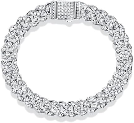 18K Gold Overlay S925 Silver Unisex Cuban Link Bracelet with Very Good Cut 3.1 Carat Diamond - Radiant Diamond Bracelet - Image 3