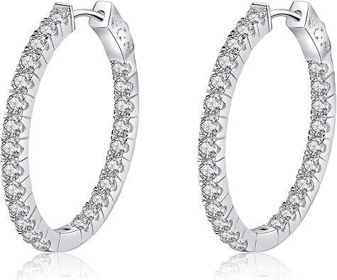 VVS1 D Color 2.88 Carat Total Weight Diamond Hoop Earrings - 14K White Gold Inside Out Design for Luxurious Elegance - Image 3