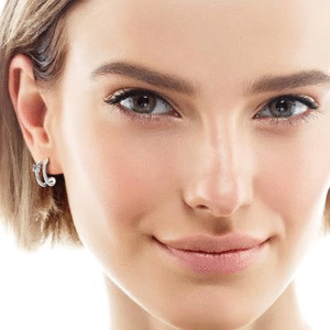 14K Solid Gold over S925 Silver 0.3 Carat Diamond Earrings with VVS1 Clarity,Half-Moon Shaped Earrings Hoops for Women, A Fashionalbe Gift (White Gold)