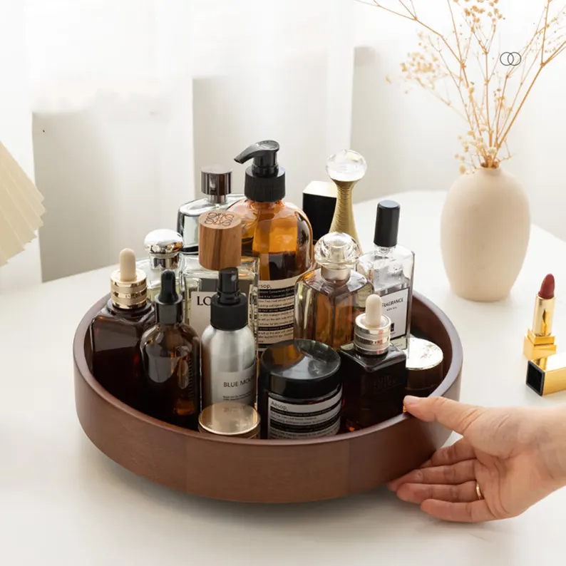 Wood Revolve Cosmetic Storage Tray,Makeup Organizer for Beauty Tools,Products,Cosmetic Organizer,Kitchen storage turntable,Gift for her - Image 2