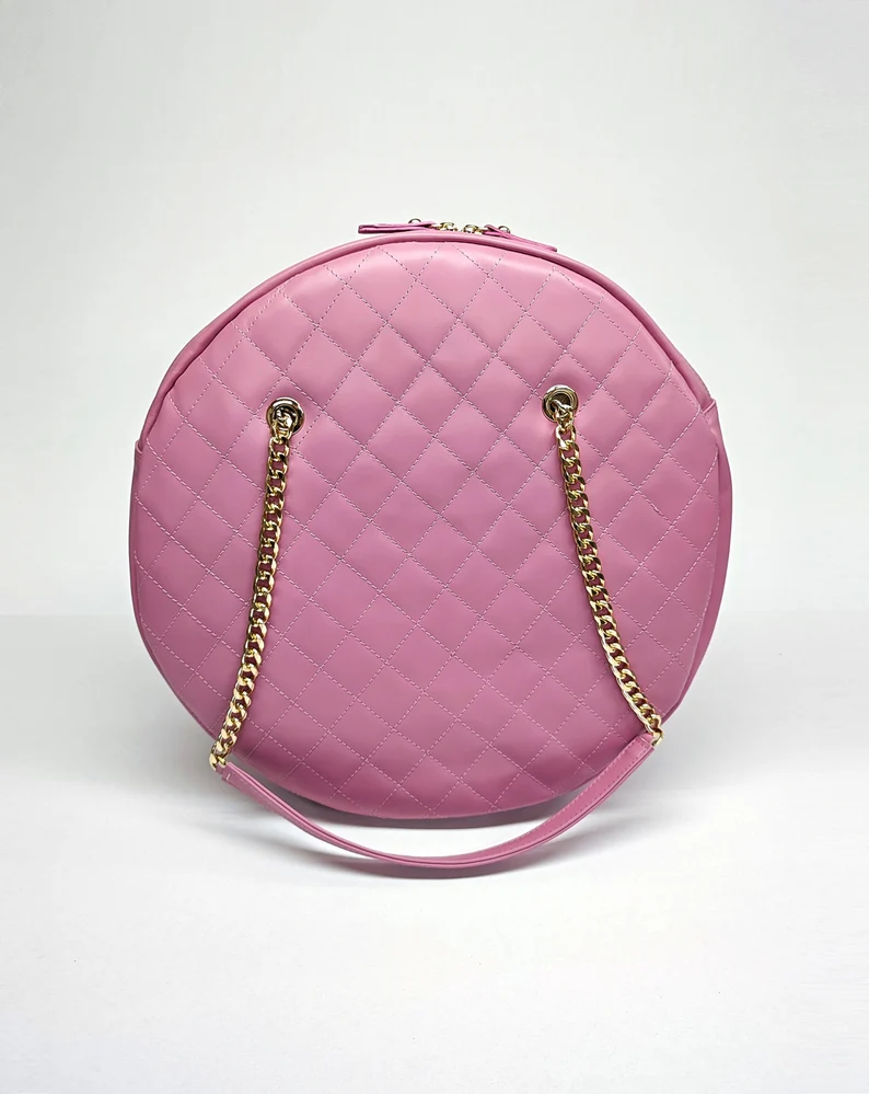 Diamonds Style Round Genuine Leather Shoulder Bag, Quilted Elegant Large Bag, Minimalist Round Bag, Women Handbag, Eternal Fashion Bag - Image 2