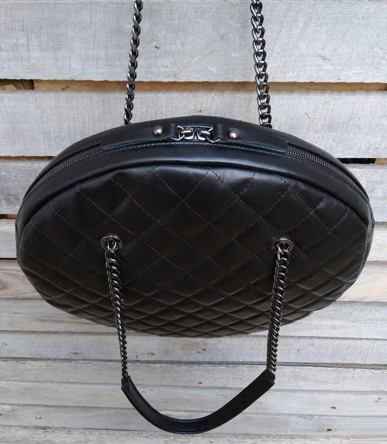 Diamonds Style Round Genuine Leather Shoulder Bag, Quilted Elegant Large Bag, Minimalist Round Bag, Women Handbag, Eternal Fashion Bag - Image 5