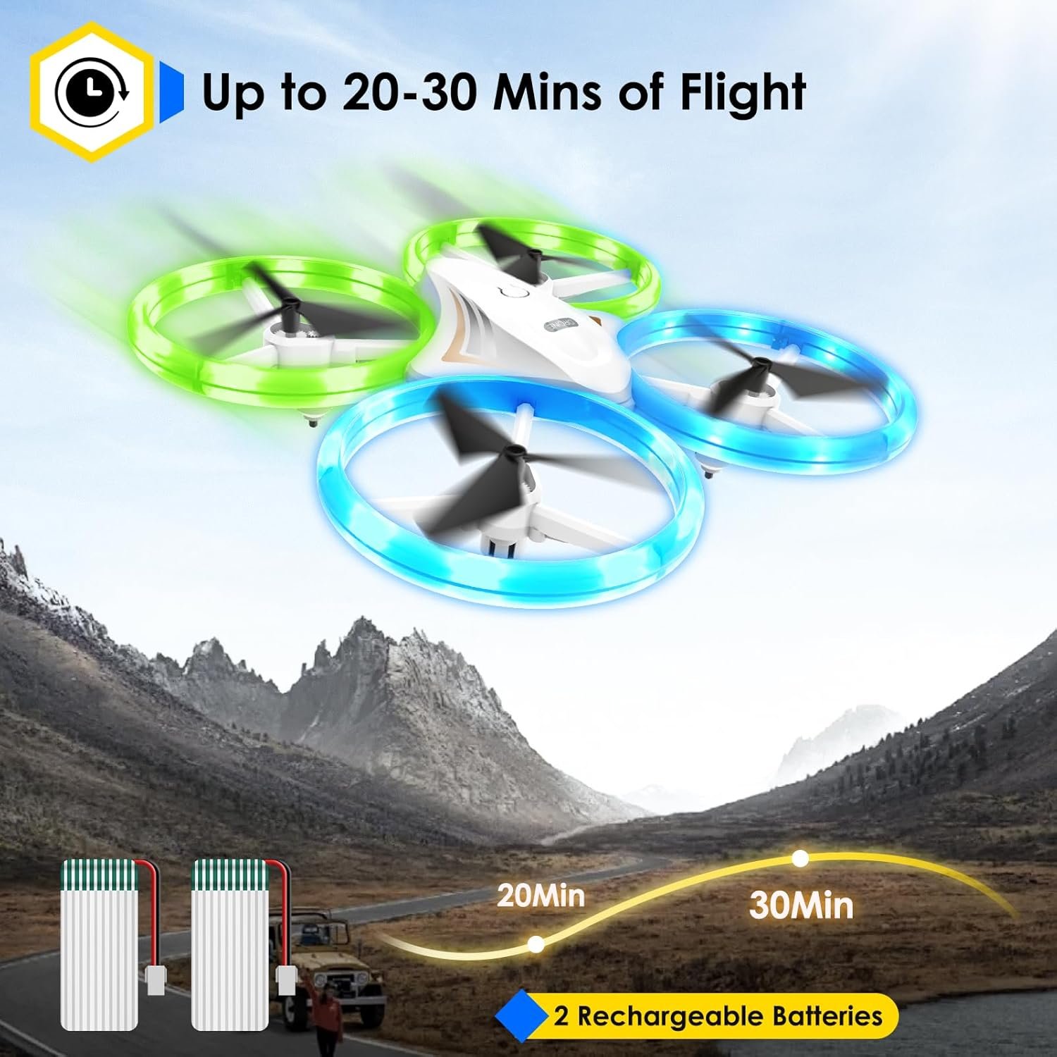 Drones for Kids, RC Drone with Cool Led Lights Mini Remote Control Beginner Drone Indoor Outdoor RC Quadcopter with 3D Flip and 2 Rechargeable Battery Flying Toys Gift for Boys Girls, White - Image 3