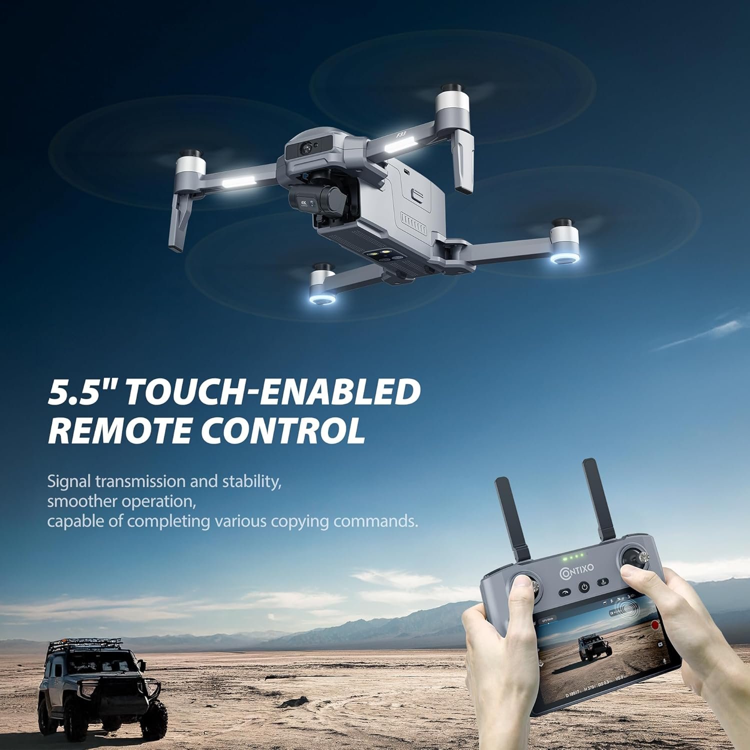 Contixo F33 Professional Drone - 4K/30FPS Camera, GPS & Optical Flow, 2-Axis Gimbal + EIS, 5.5" Touchscreen Remote, Obstacle Avoidance, 4-Mile FPV, 42-Min Flight, Hunting & Outdoor Tracking - Image 2