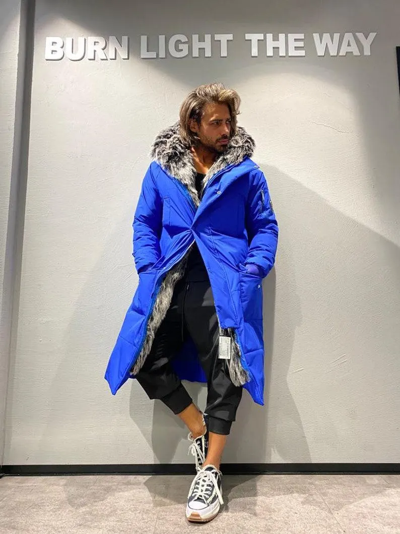 Mens Long Parka 10 colors, Warm Winter Luxury Parka, men's valentines gift, Fur Hooded Coat, Winter Mens Parka on a SALE,Long Jackets