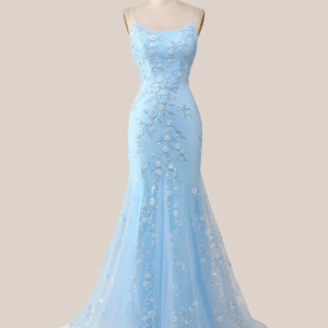 Light blue sequin long prom dress, custom luxury evening gown