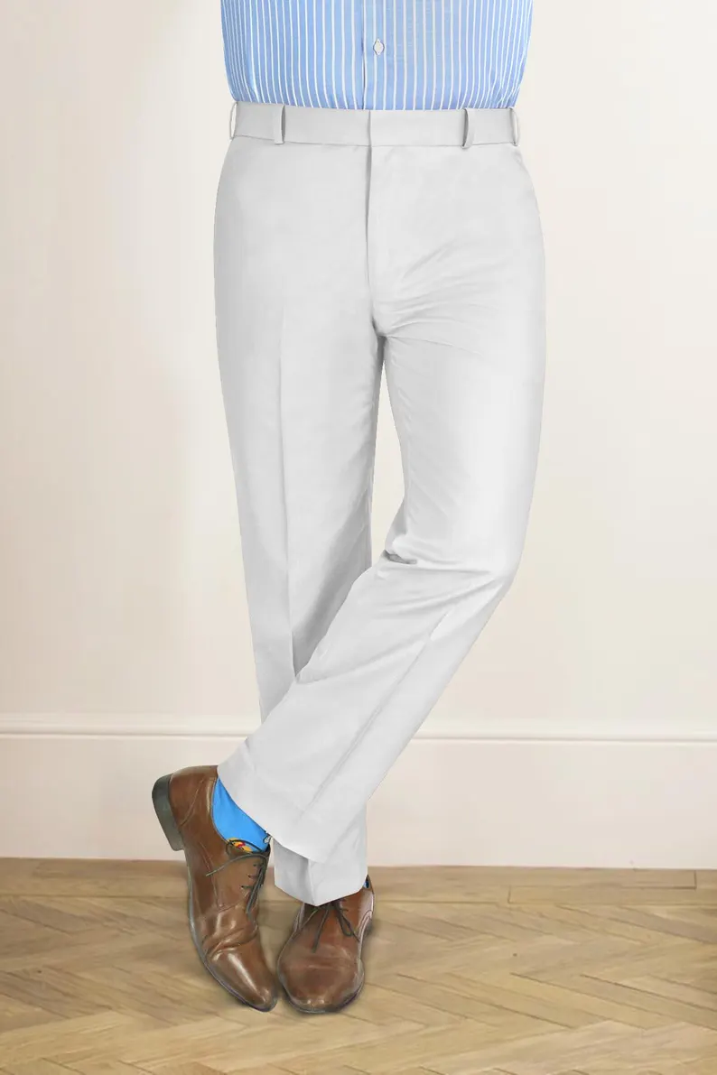 Men's Pearly White Formal Trouser Tailored Fit Lightweight Business Suit Work Wear Casual Tapered Wedding Office Party Dress Pants