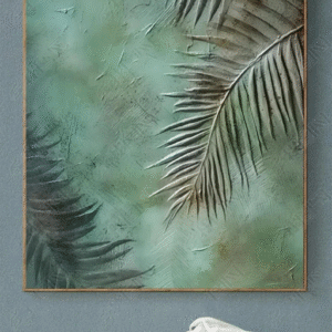100% Handmade Oil Painting, Green Plam Leaves Oil Painting, Handmade Leaves Leaf Wall Art for Living Room Bedroom (No Frame)