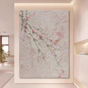 Light Pink Flower Acrylic Painting 3D Textured Canvas Artwork Oversized Floral Abstract Modern Wall Art Hanging, Custom Artwork Spring Gift