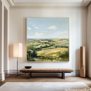 Neutral Abstract Landscape Painting Green Texture Canvas Art Vintage Landscape Art Farmhouse Decor Countryside Green Field Nature Painting