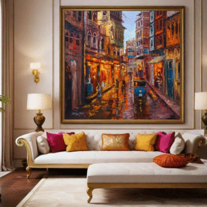 Indian Art Original Oil Painting on Canvas Pakistani City Wall Art Midcentury Modern Textured Painting for Home Decor