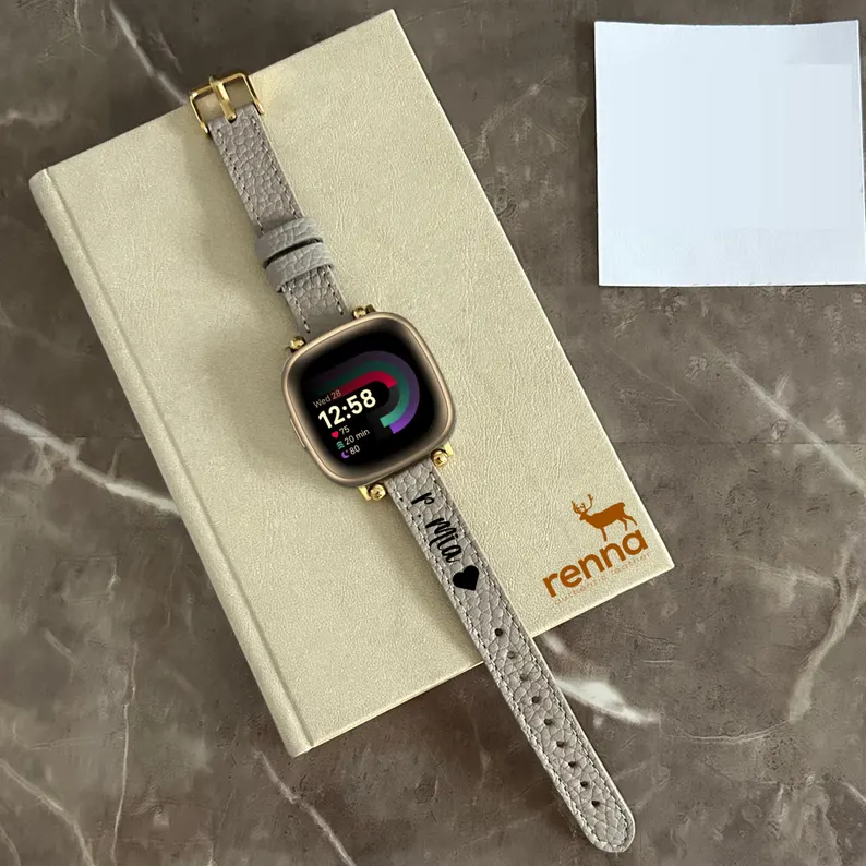 Personalized Leather Fitbit Versa 3 / Versa 4 / Sense & 2 Smart Watch Band Custom 20 mm Women Special Gift Laser Engraving