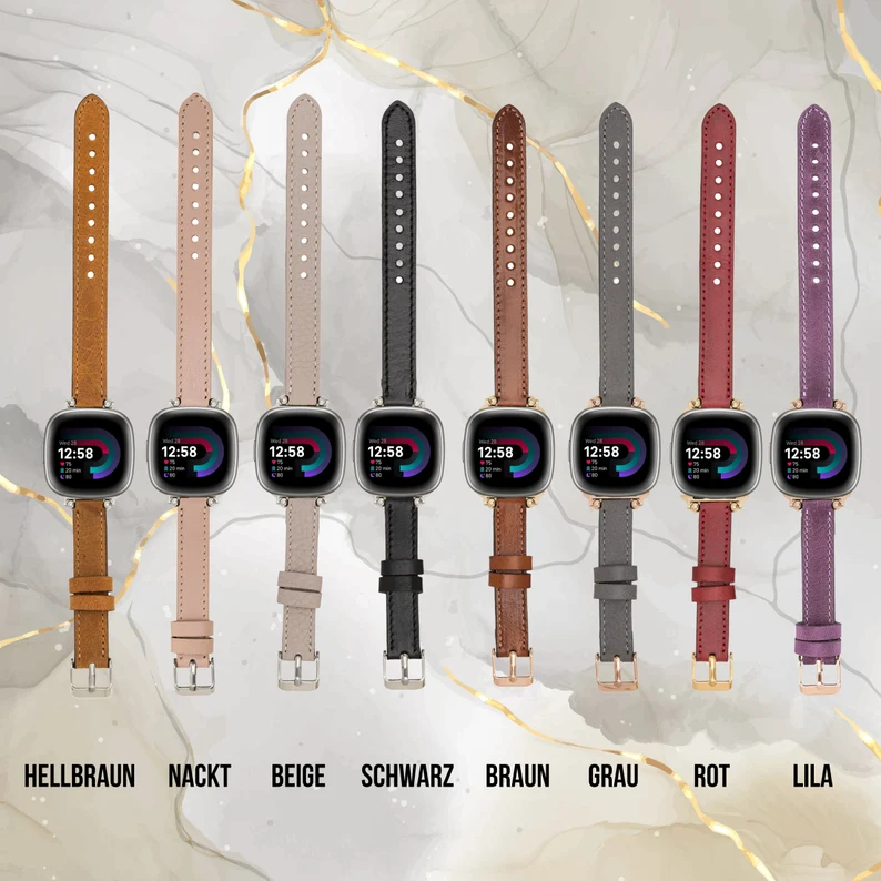 Personalized Leather Fitbit Versa 3 / Versa 4 / Sense & 2 Smart Watch Band Custom 20 mm Women Special Gift Laser Engraving - Image 2