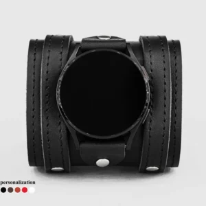 Wide leather stitched cuff band compatible with Samsung and other Smart watch for men or women, 2715st