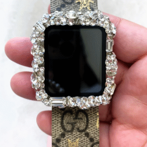 High End Luxe Clear Crystal Baguette Apple Watch Glass Cover with bumper, apple watch cover, Crystal Cover Smart Watch cover, 49mm 45mm, SE
