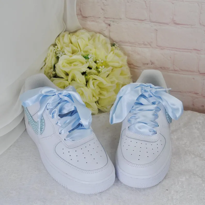 Something Blue Personalised AF1 Air Force 1 Trainers Genuine Nike for Bride or Groom, Customised Bridal Sneakers, Alternative Wedding Shoes - Image 2