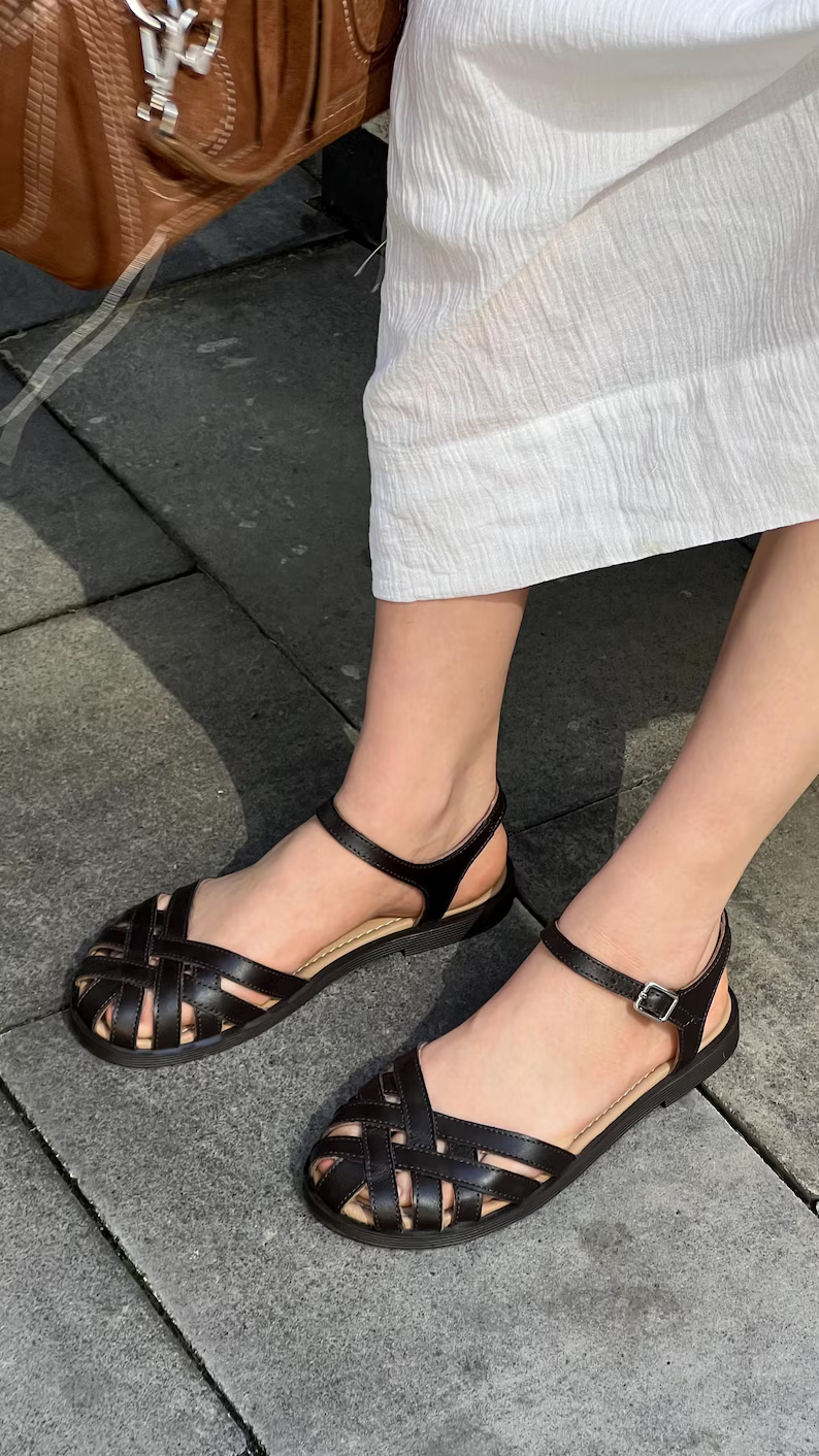 Fisherman Sandals For Women Closed Toe Brown Summer Shoes Strappy Leather Sandals Wide fit Custom Handmade Sandals with Adjustable Strap Fisherman Leather Sandals – Trendy & Comfortable - Image 3