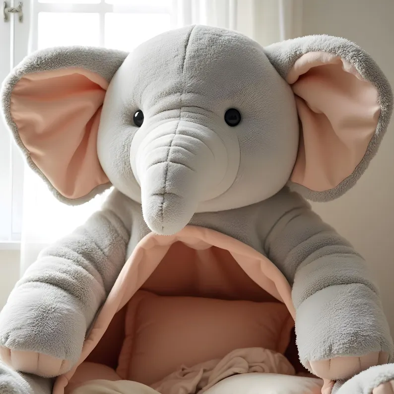 Cute Stuffed Elephant Kids Tent - Plush Elephant Shaped Snuggle Cave For Children - Image 2