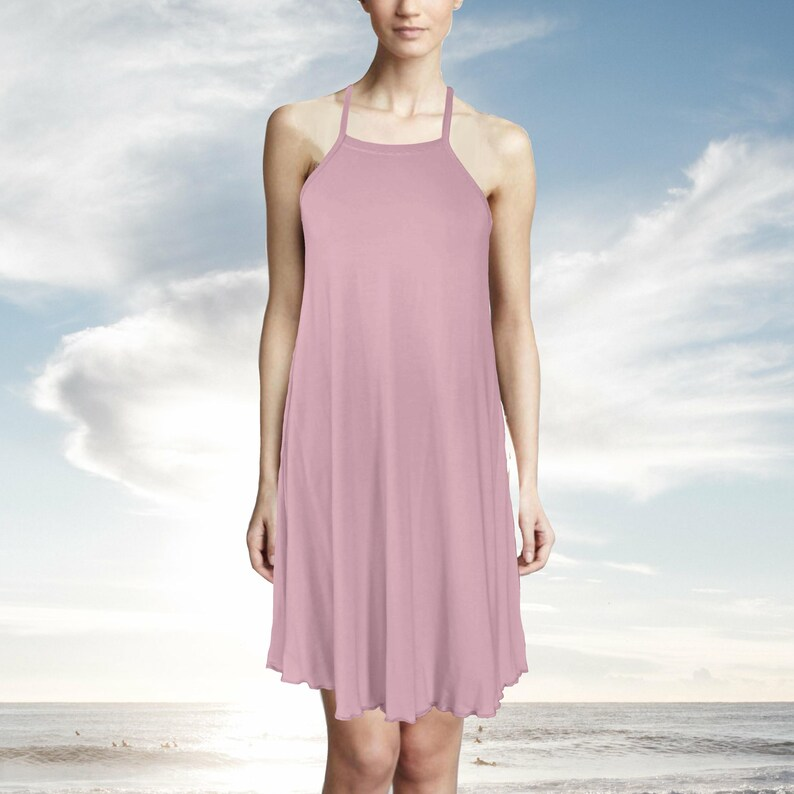 Sleeveless A-line tunic shirt dress made of super soft tencel jersey *Tencel sleeveless shirt dress with racerback