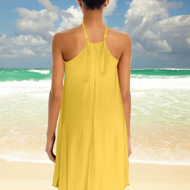Sleeveless A-line tunic shirt dress made of super soft tencel jersey *Tencel sleeveless shirt dress with racerback - Image 3